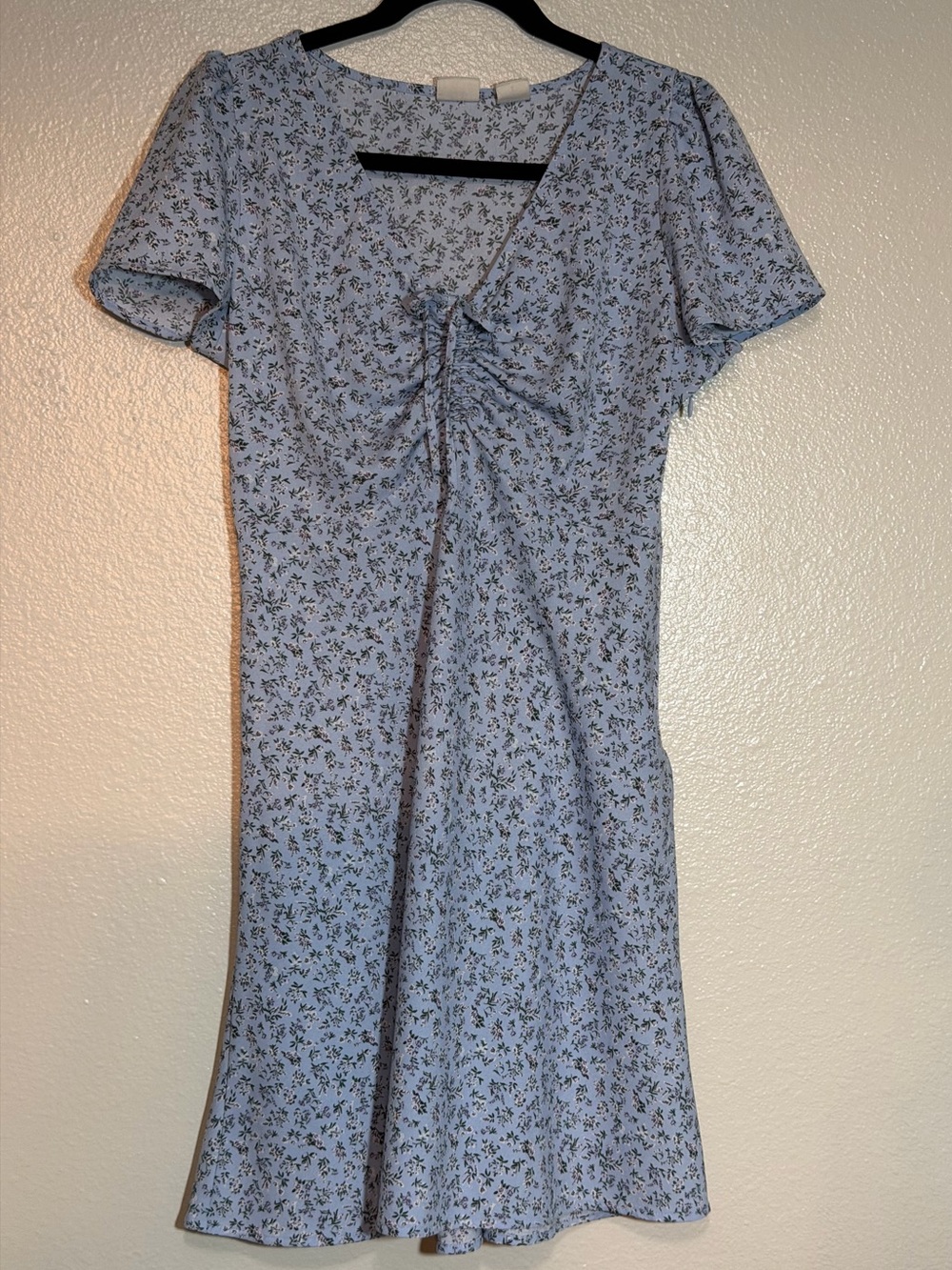 Levi’s Blue Floral Ruched Mini Dress Cottagecore Short Sleeve Medium
